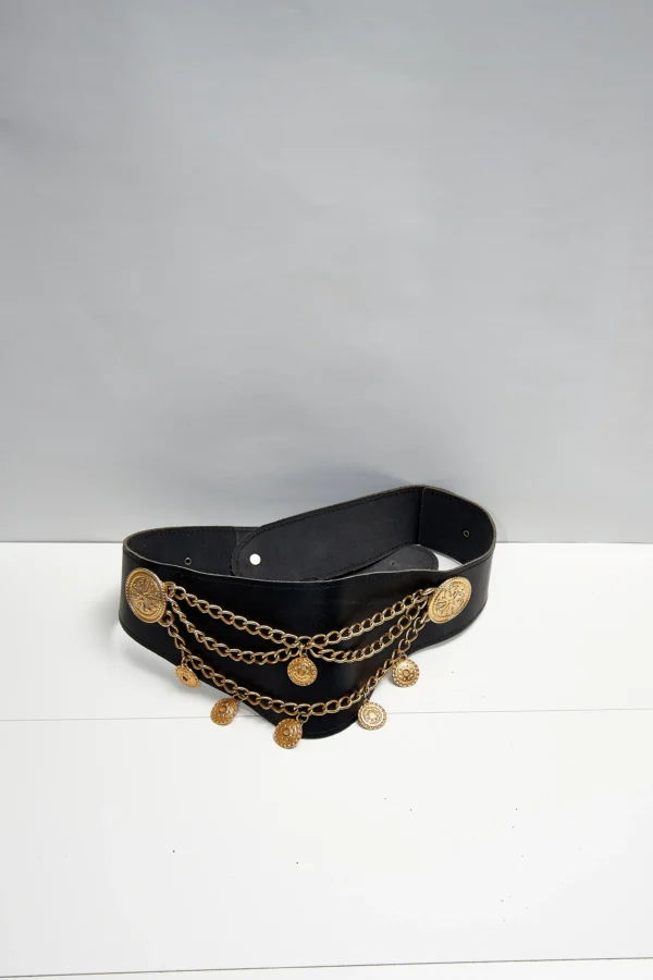 Vintage Belt with Gold Tone Medallion Chains - Image 2