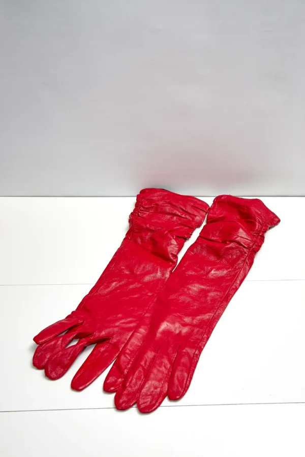 Red Long Leather Gloves - Image 2