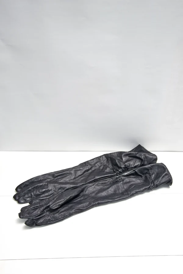 Vintage Black Long Leather Gloves - Image 2