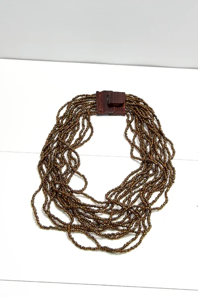 Beaded Necklace with Wooden Clasp