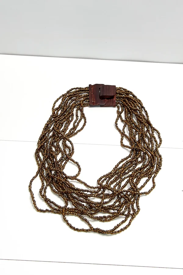 Beaded Necklace with Wooden Clasp