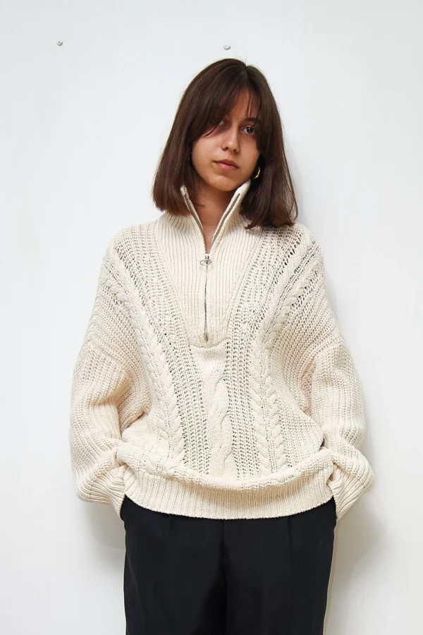 Cotton Sweater with Metallic Zipper - Image 2