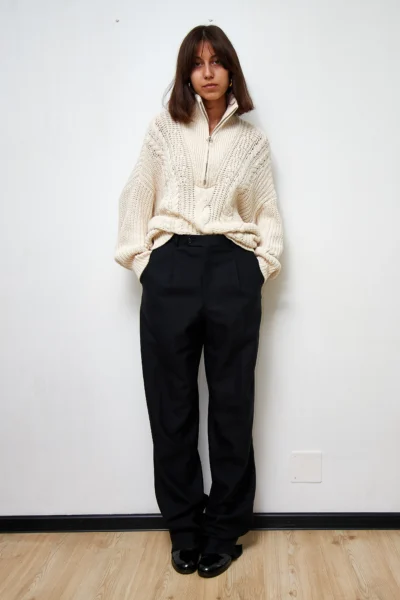 Cotton Sweater with Metallic Zipper