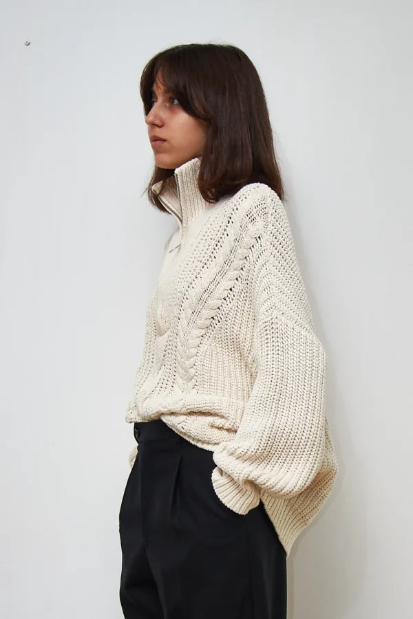 Cotton Sweater with Metallic Zipper - Image 5