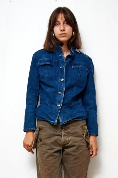Vintage Denim Jacket with Peplum