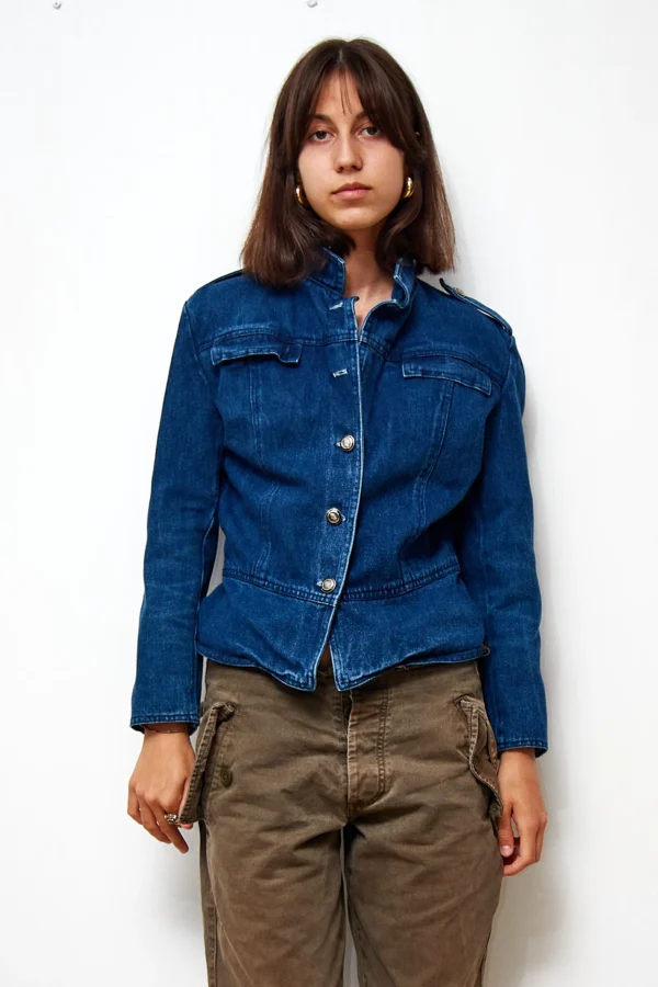 Vintage Denim Jacket with Peplum