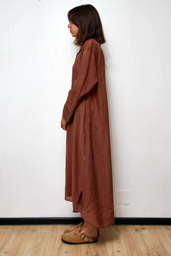 Chocolate Linen Shirt Dress - Image 3