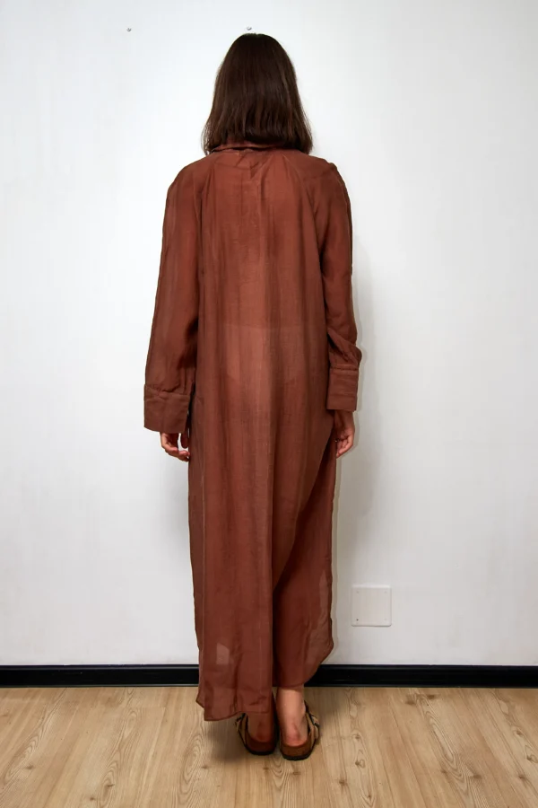 Chocolate Linen Shirt Dress - Image 4