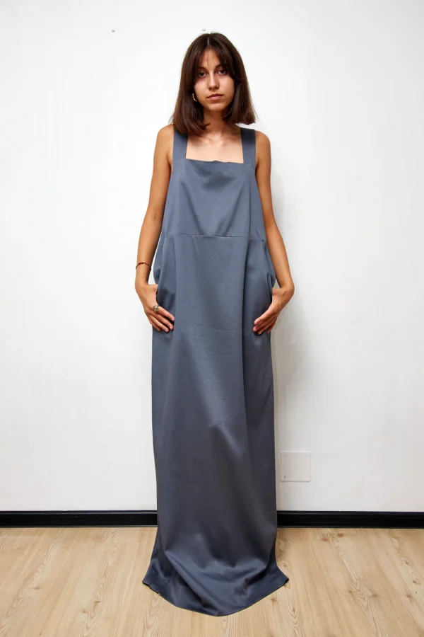 Grey Long Cotton Dress - Image 2