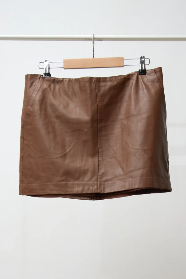 Leather Mini Skirt Coffee - Image 2