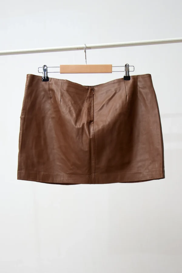 Leather Mini Skirt Coffee - Image 3