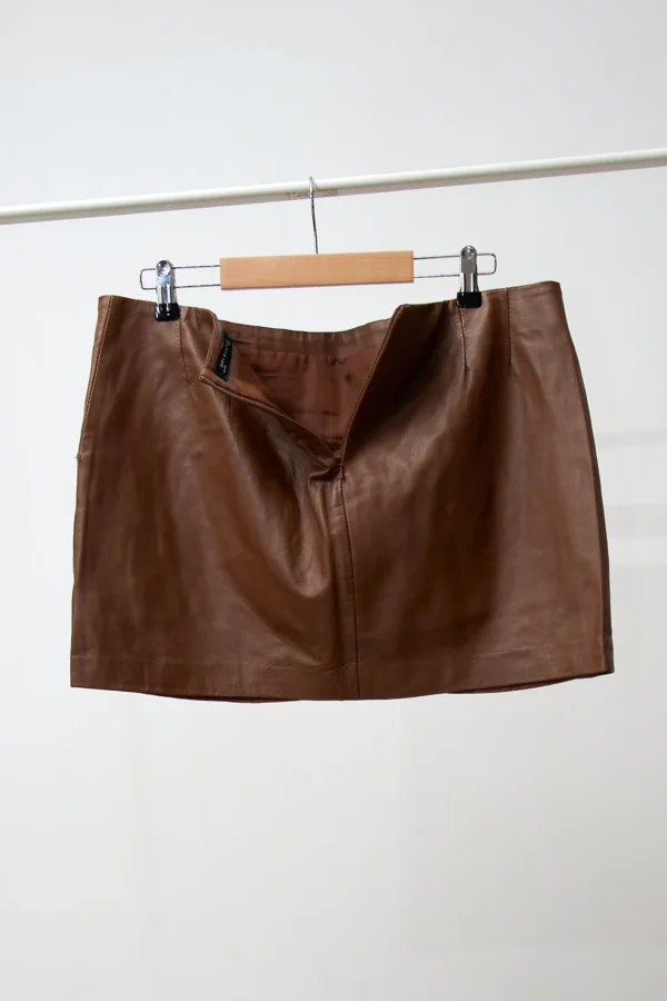 Leather Mini Skirt Coffee - Image 4